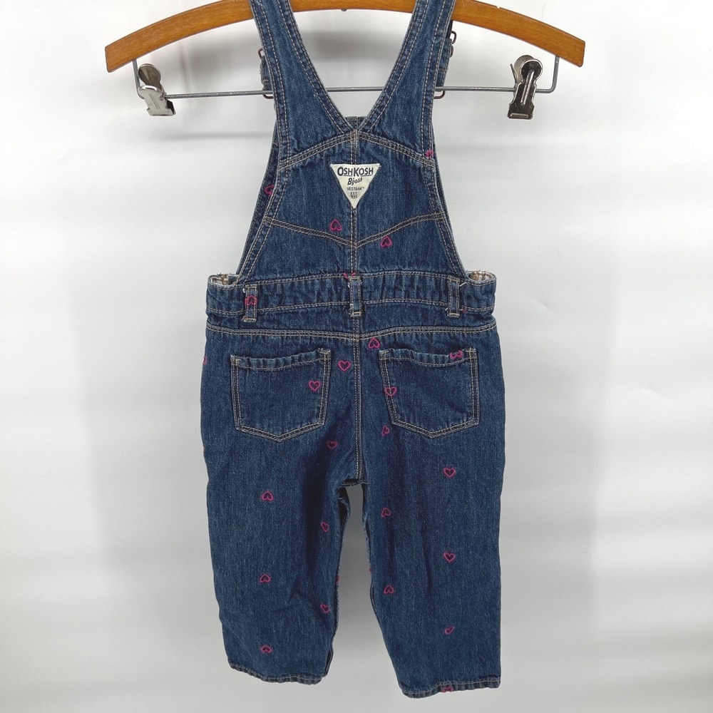 Pink Heart Embroidered OshKosh Bgosh 24 mo Girls Blue Denim Vestbak Overalls - Picture 5 of 10